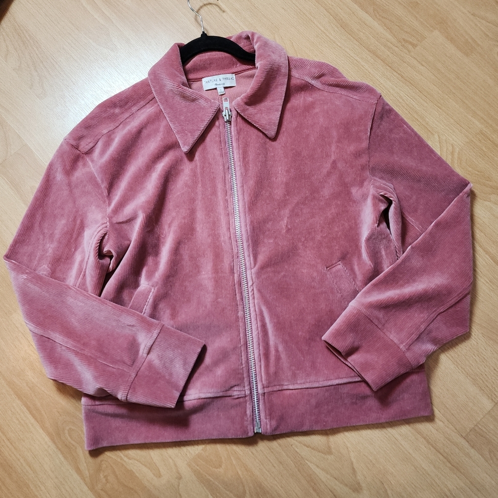 Madewell Texture & Thread Pink Velour Corduroy Bomber‎ Jacket Sz Small Oversized